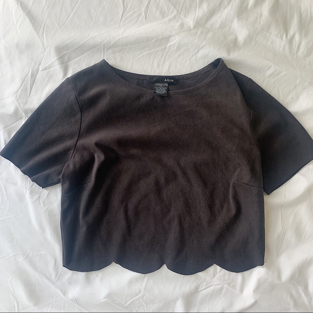 Aqua Suede Scallop Hem Crop Top
